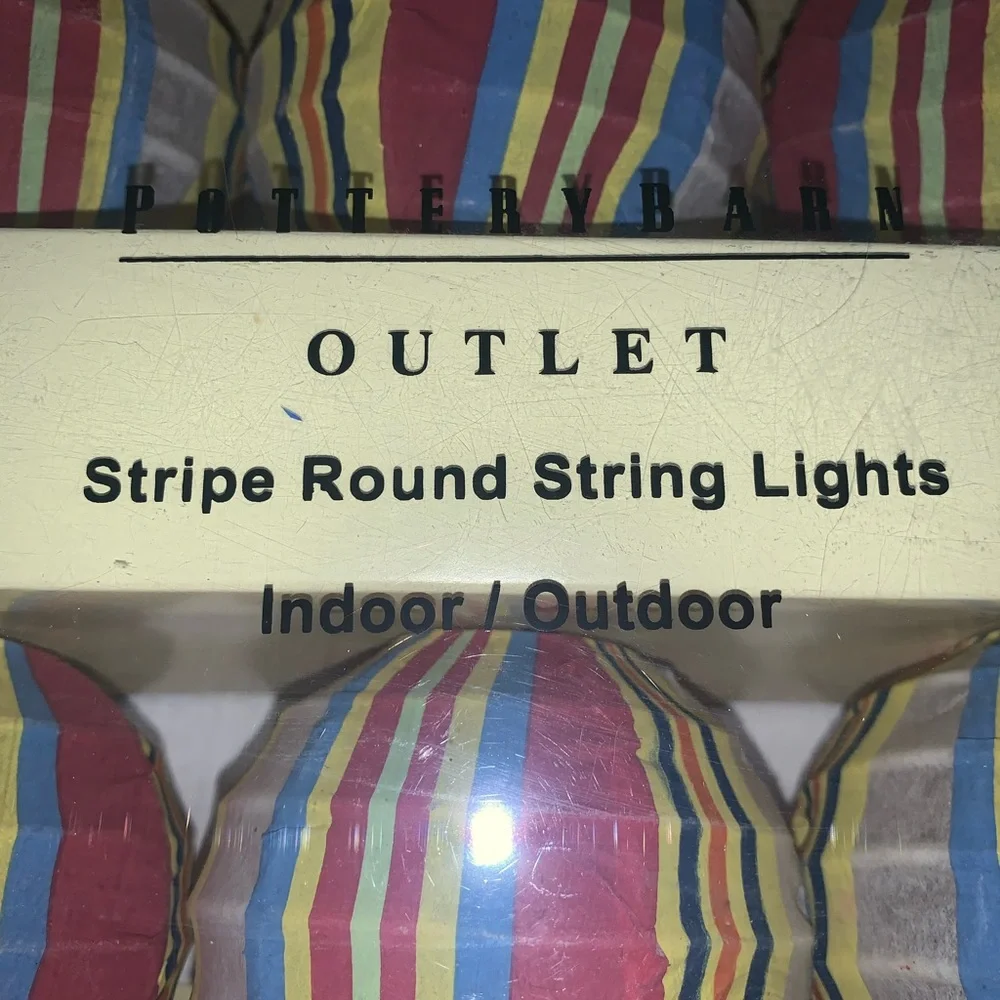 Pottery Barn Outlet String Lights Indoor Outdoor Multi Color Stripe Summer New